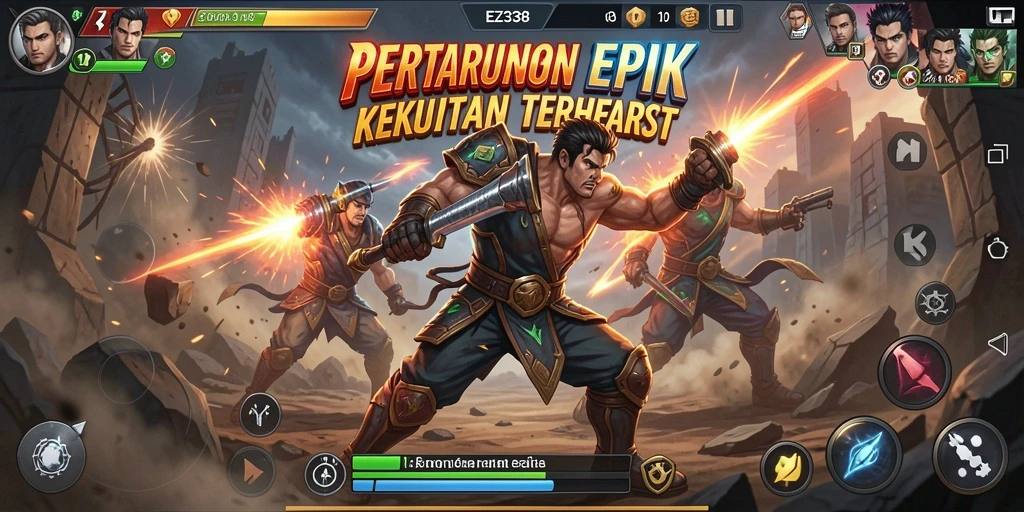 Tangkapan layar gameplay EZ338 dengan aksi pertarungan yang memukau.