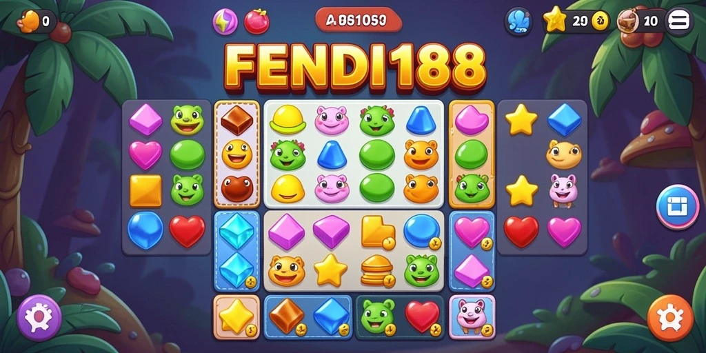 Tampilan gameplay seru dalam FENDI188 saat mencocokkan permata.