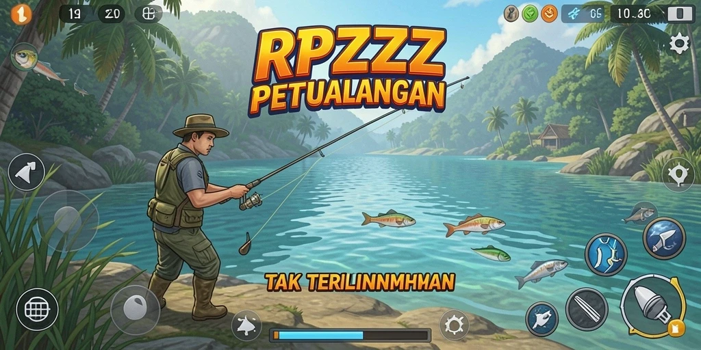 Gambaran gameplay memancing yang menakjubkan di RPZZZ.